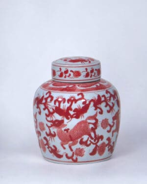 Round Jar with Deer Design Red 9 in