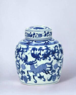 Round Jar with Deer Design Blue 9 in