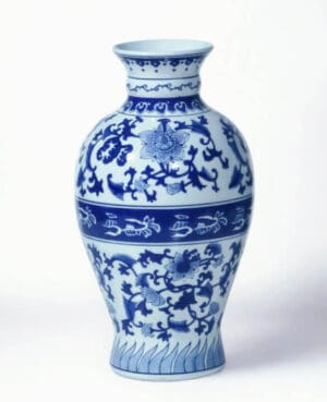 Vase with Floral Design Blue 17.5 in