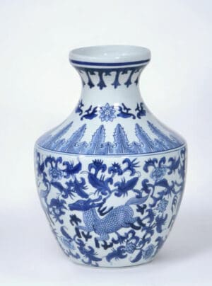 Vase with Deer Design Blue 14 in