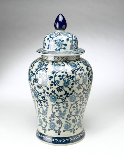 Temple Jar, Blue Floral