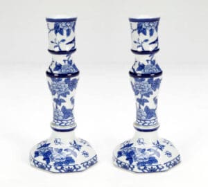 Candle Stick Pair, Blue Floral