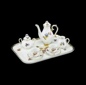 Mini Tea Set of 10 - Flower Design w/ Gold Accents