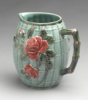 Majolica-style Porcelain Pitcher - Rose Design