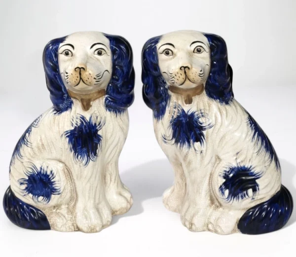 Blue and White Staffordshire Dog Pair