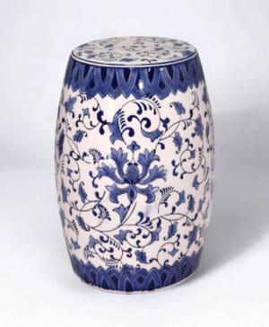 Drum Garden Stool - Blue & White Transferware