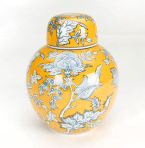 8in Yellow And Blue Floral  Jar